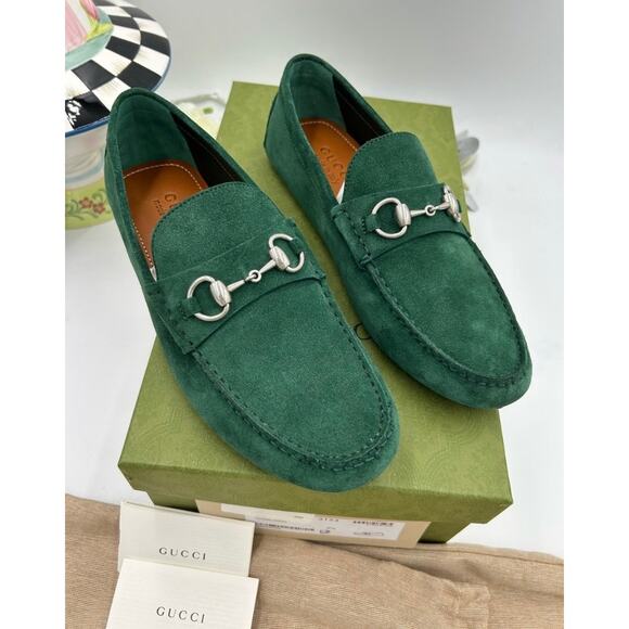 Men\'s Gucci suede horse bit driver loafers size 7.5 fits 8 US made in Italy main image 4